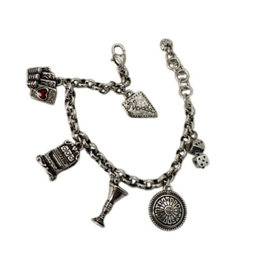 BRIGHTON VIVA LAS VEGAS NEVADA STATE SILVER TONE 7.5”-8.5”CHARM BRACELET